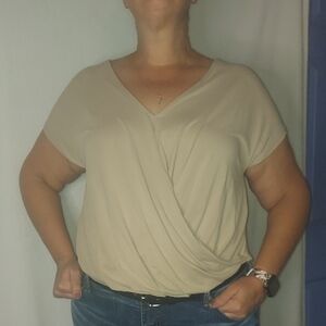 Women's Beige Faux Wrap Top